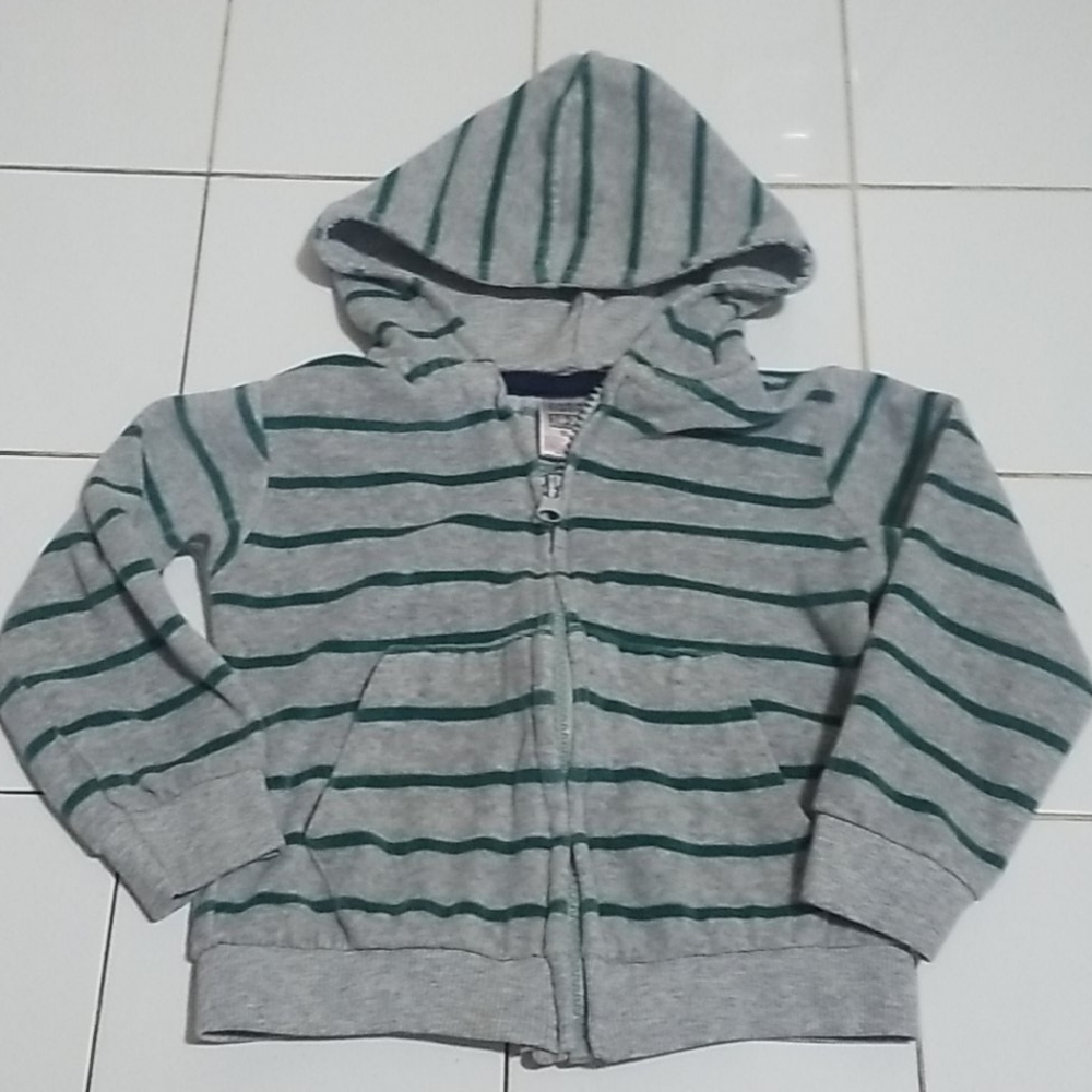 Zara Baby  Sweater Zipper Striped Gray Green 18M